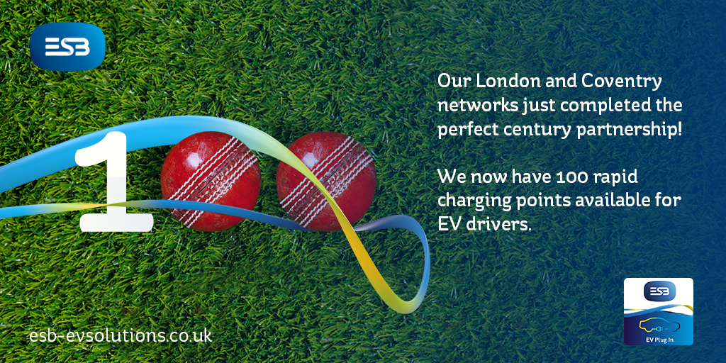 Our London and Coventry networks just completed the perfect century partnership! We now have 100 rapid charging points available for EV drivers.